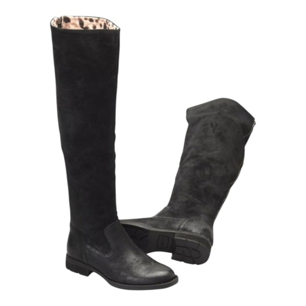 Born Black Suede Over the Knee Boots Leopard Lining Tall‎ Fashion Stylish Sz 7